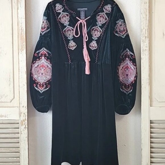Chelsea & Theodore Velvet Embroidered Dress with Tassels Sz XL - Picture 2 of 12